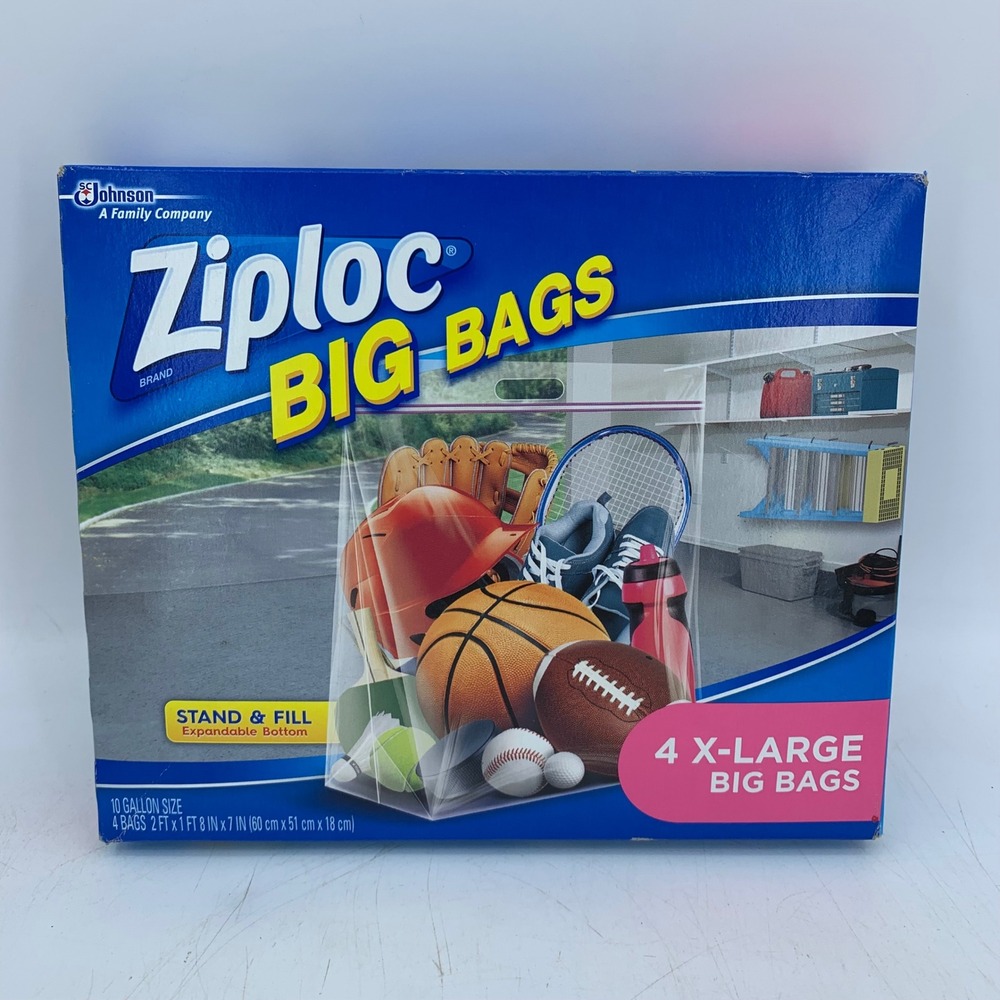 Ziploc Big Bags X-Large 10 Gallon Storage Bags 4 Count Stand & Fill Expandable
